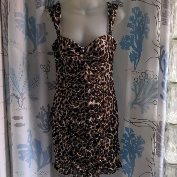 Love Tease Leopard Print Bodycon Wiggle Mini Dress Sz 11 - Picture 2 of 11
